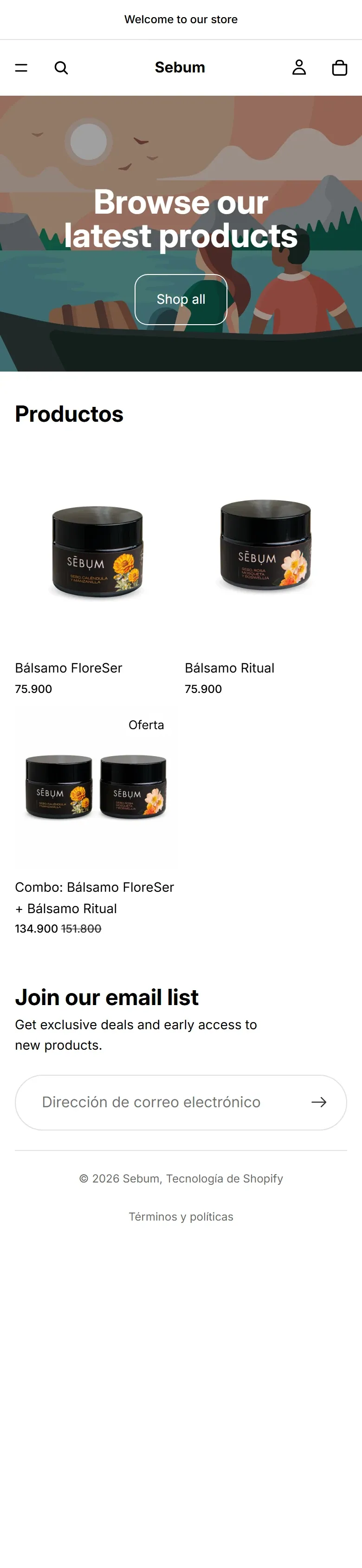 Sebum, antes: el tema anterior de la tienda, visto el 2 de octubre de 2026.