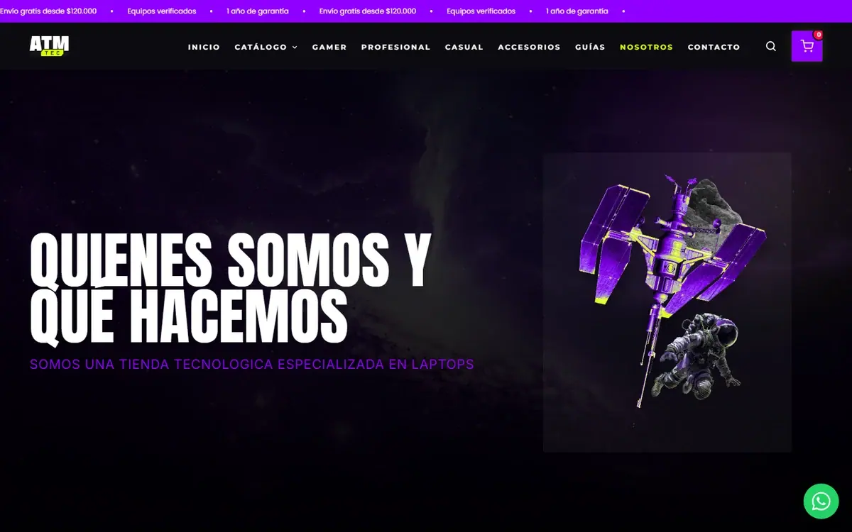 Atmósfera Tecnológica: la página «Nosotros» en computador.