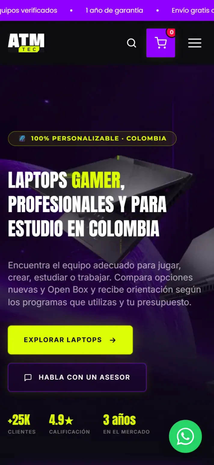 Atmósfera Tecnológica: página de inicio en celular.