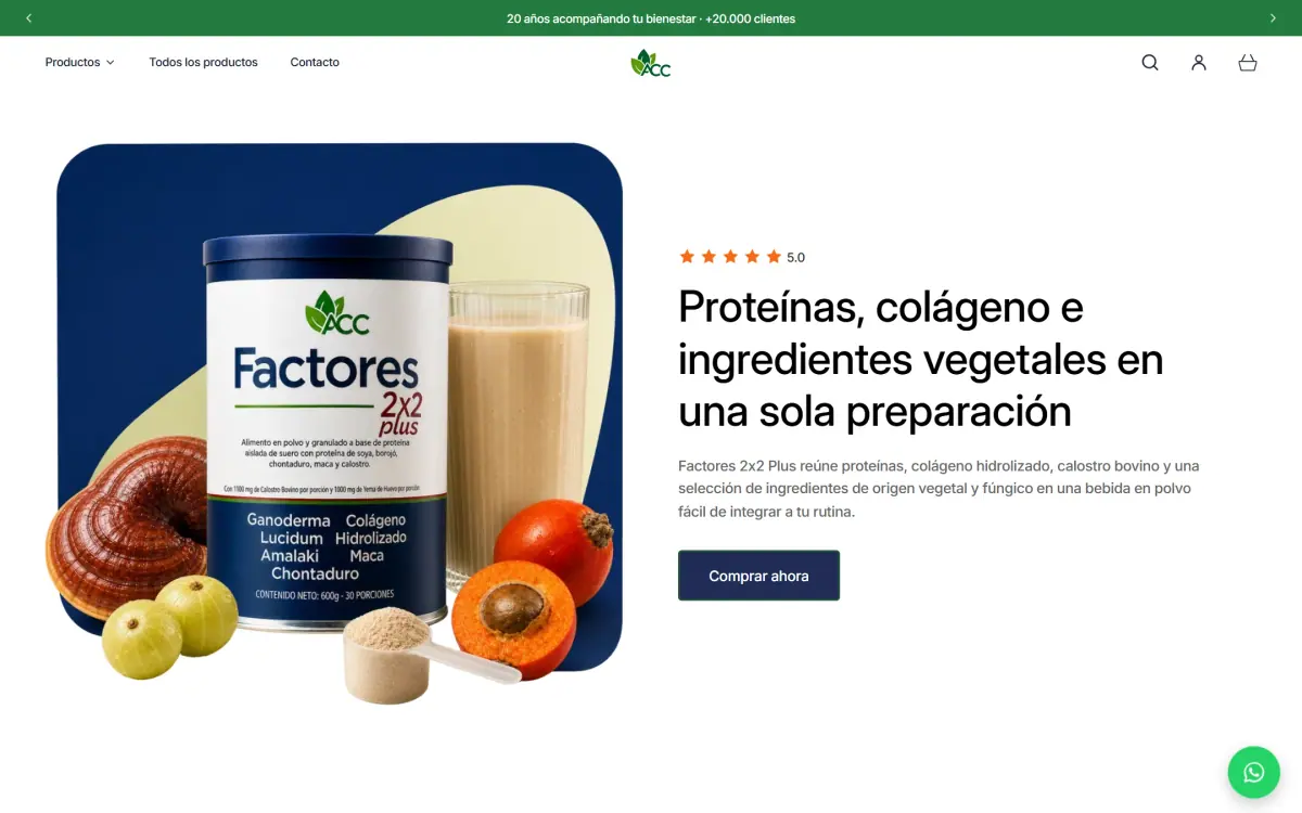 Factores 2x2: página de inicio en computador.