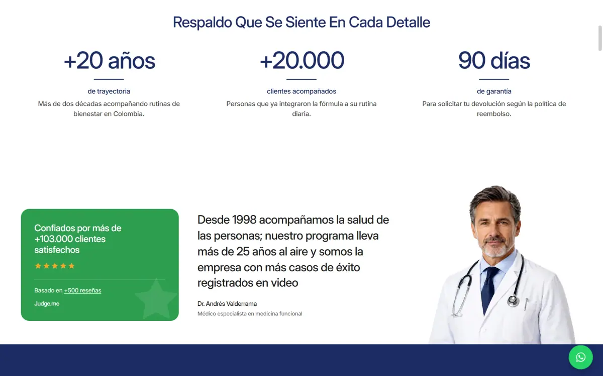 Factores 2x2: página de inicio en computador, vista 2 al desplazarse.