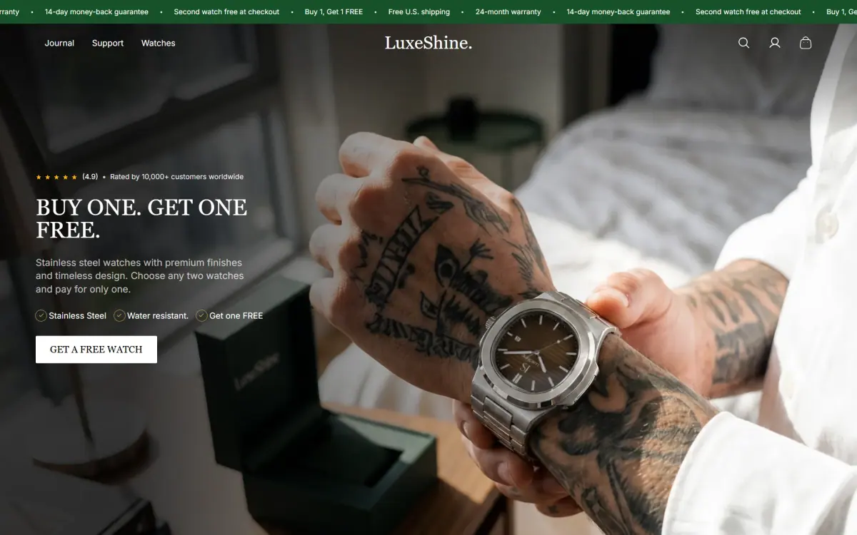 Luxe Shine: página de inicio en computador.