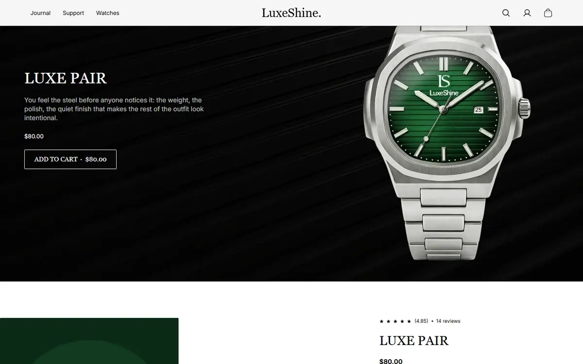 Luxe Shine: página de producto, más abajo en computador.