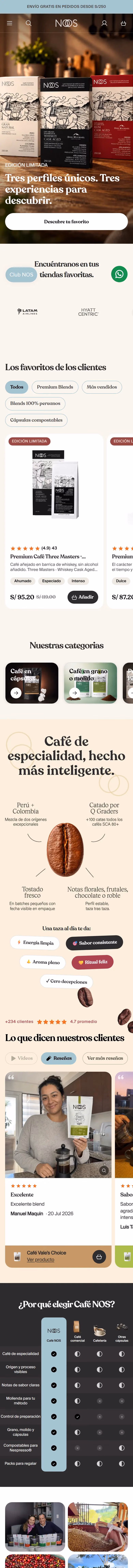 NOS Café: página de inicio completa en celular.
