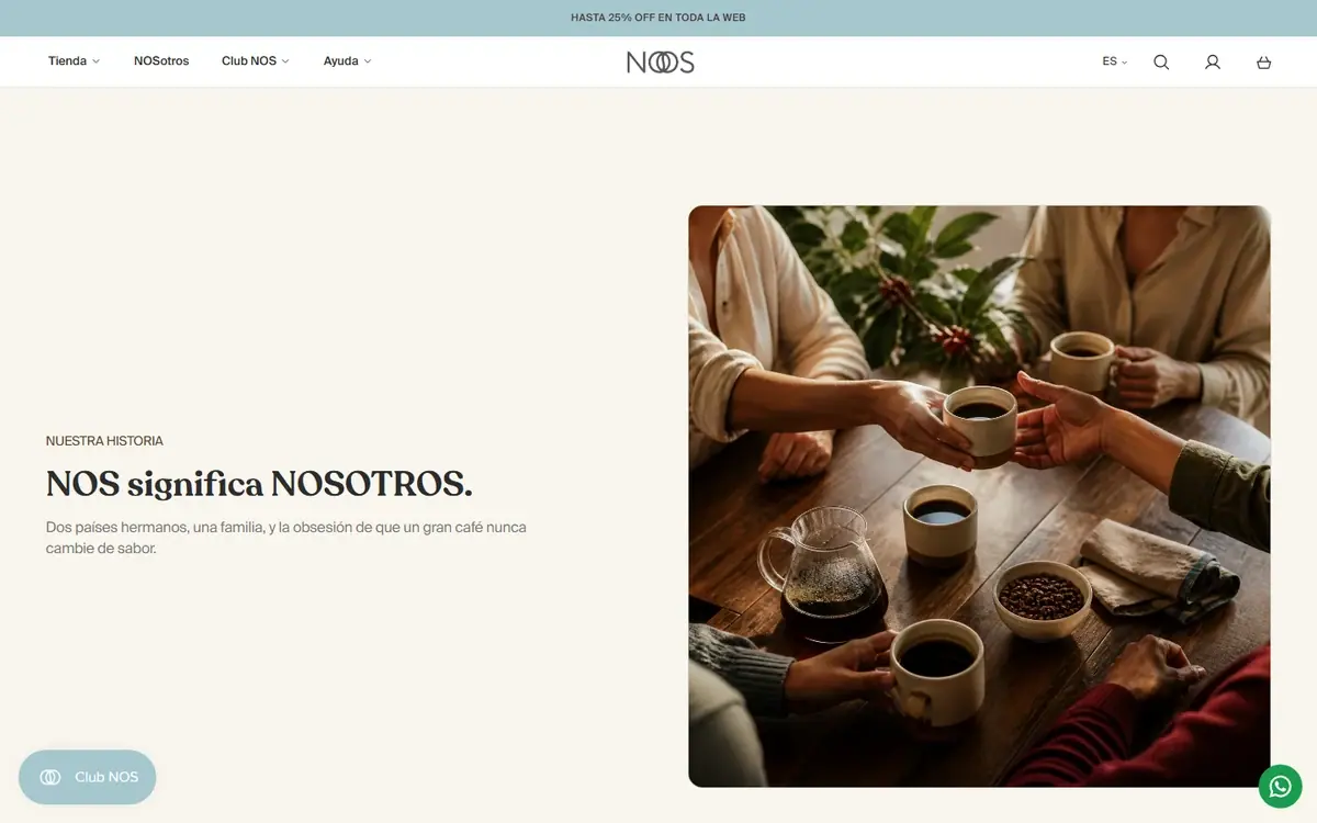 NOS Café: la página «Nosotros» en computador.