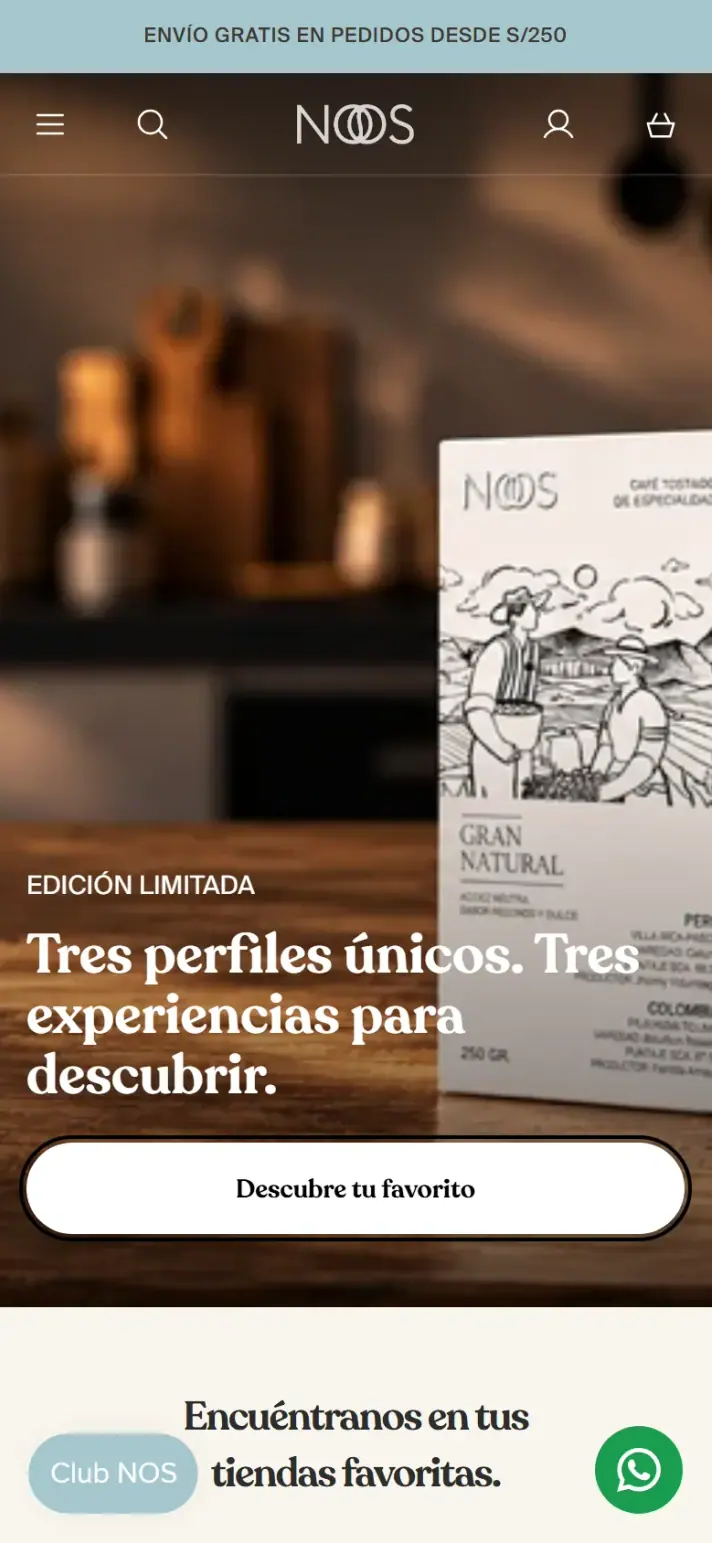 NOS Café: página de inicio en celular.