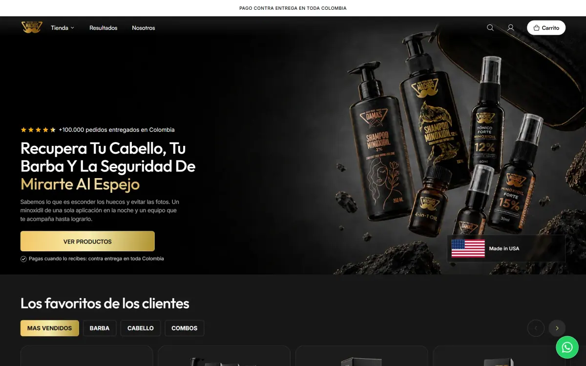 Para Machos: página de inicio en computador.