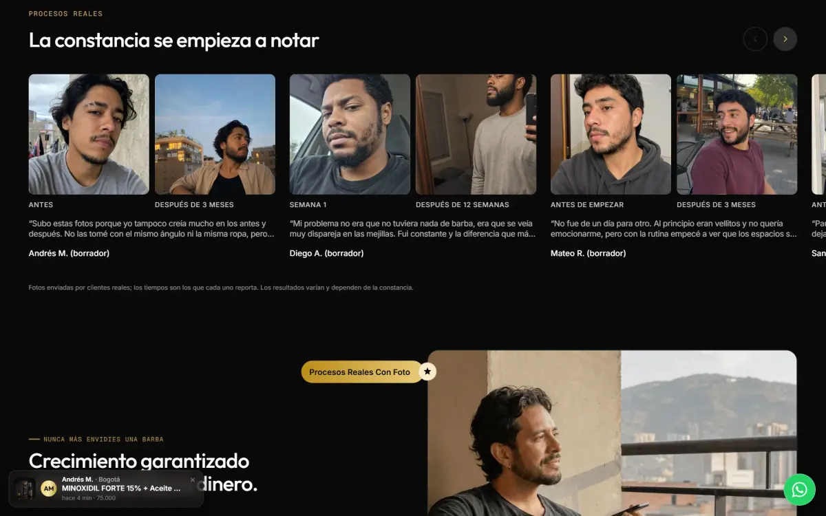 Para Machos: página de inicio en computador, vista 4 al desplazarse.
