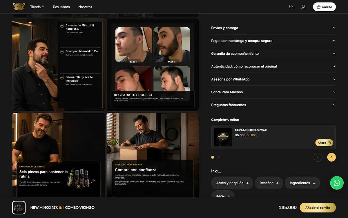 Para Machos: página de producto, más abajo en computador.