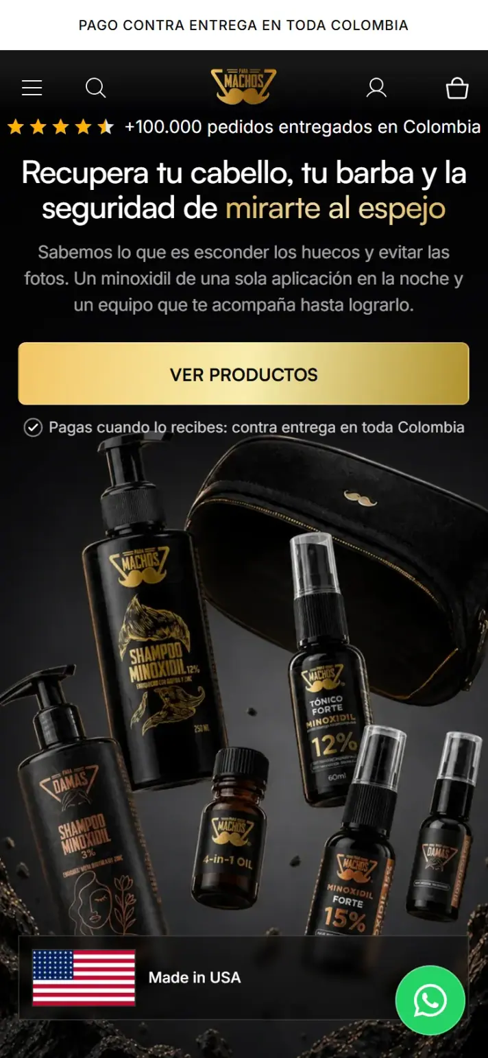 Para Machos: página de inicio en celular.