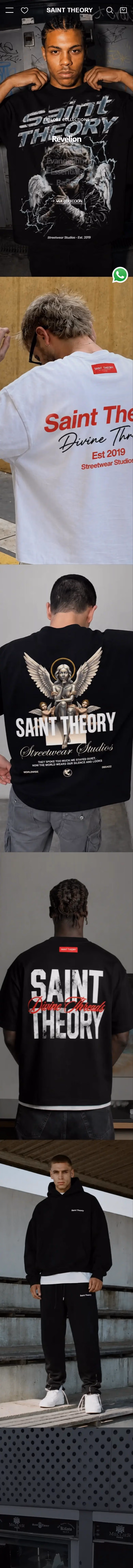 Saint Theory: página de inicio completa en celular.