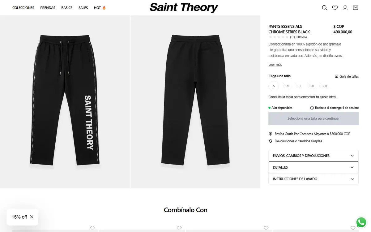Saint Theory: página de producto en computador.