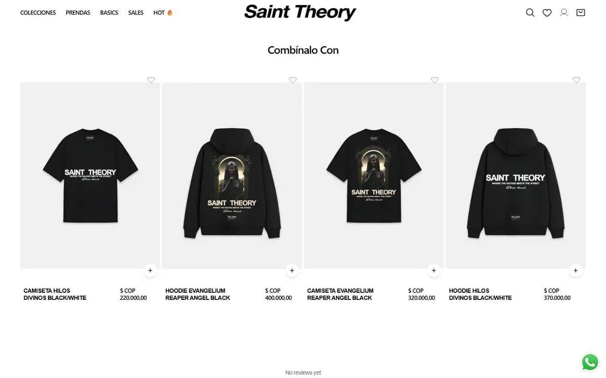 Saint Theory: página de producto, más abajo en computador.