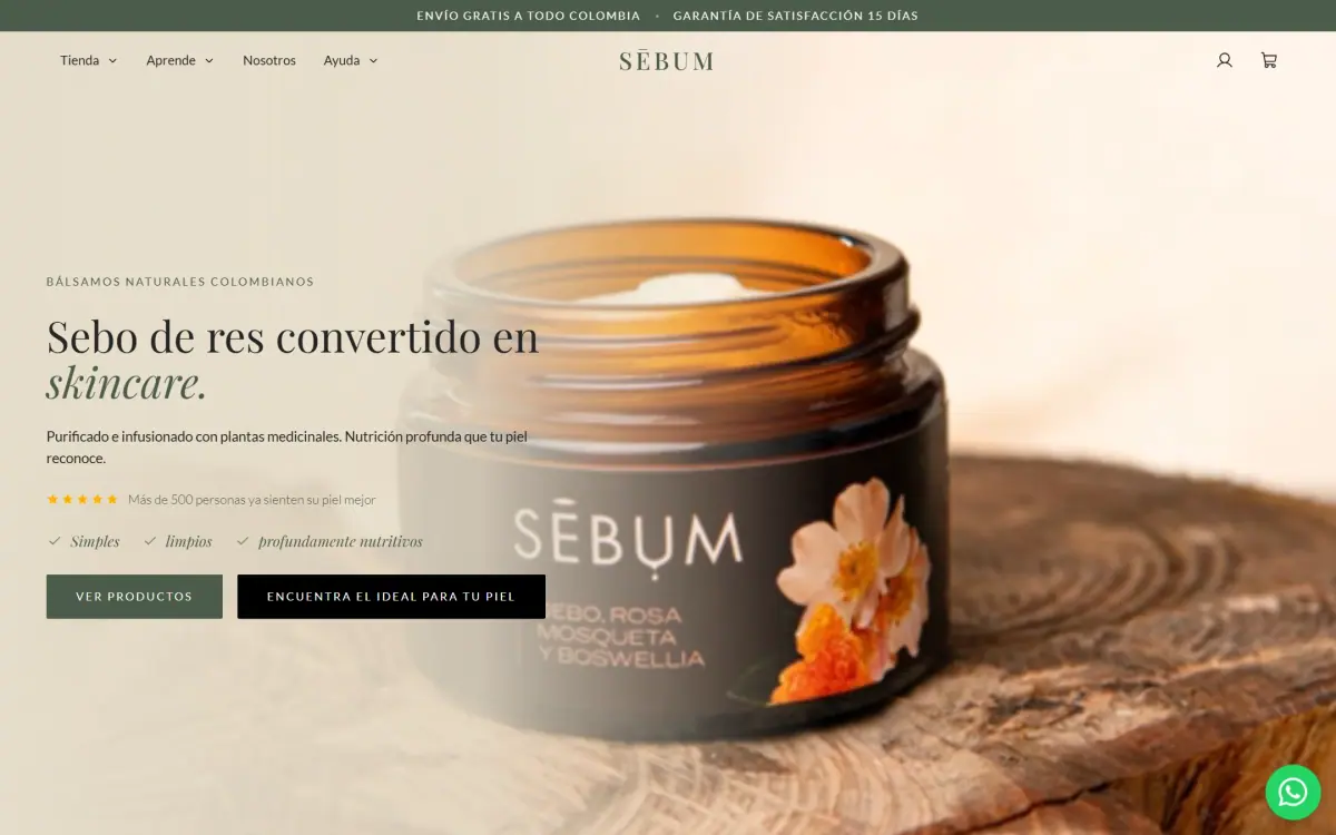 Sebum: página de inicio en computador.