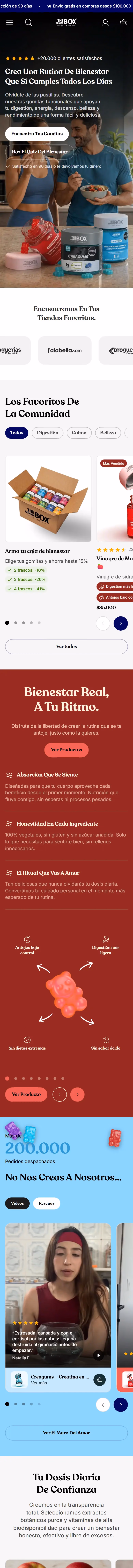 The Gummy Box: página de inicio completa en celular.