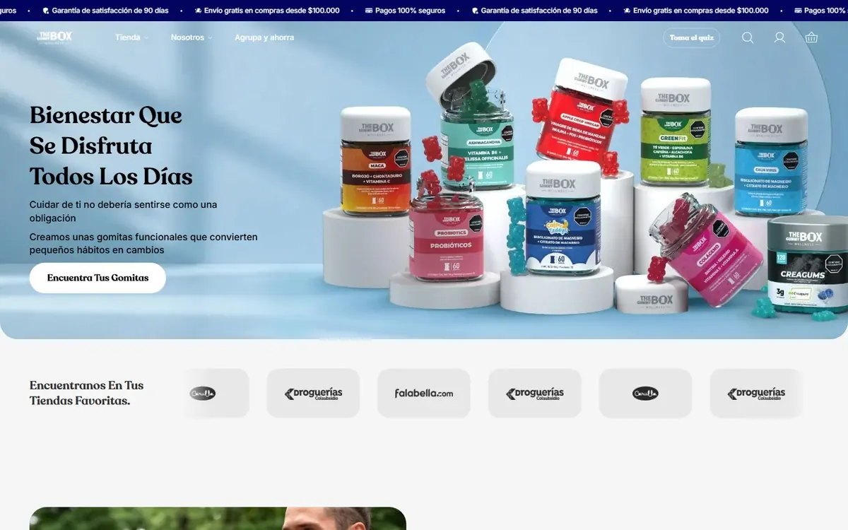 The Gummy Box: la página «Quiénes somos» en computador.